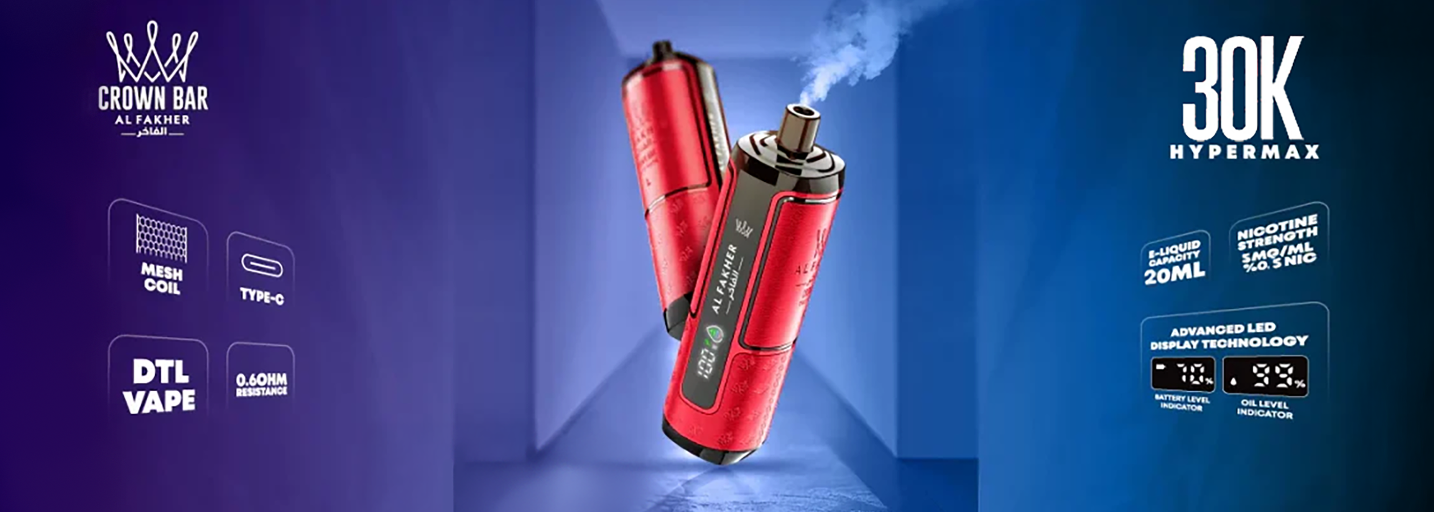 elfbar elfa master akku Al Fakher Crown Bar Hyper Max Lush Ice 30K Rechargeable Puff - Watermelon